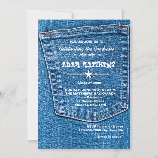 Denim Pocket Afstuderen Invitation Kaart (Voorkant)
