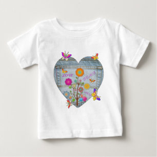 Denim Pocket Heart Flowers Butterflies