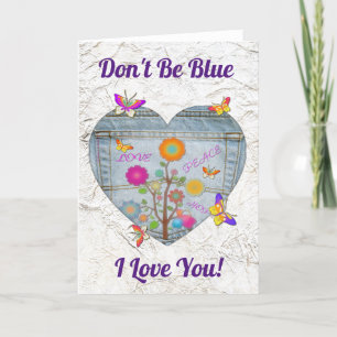 Denim Pocket Heart Flowers Butterflies-kaart Feestdagen Kaart