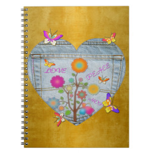 Denim Pocket Heart Flowers Butterflies Notitieboek