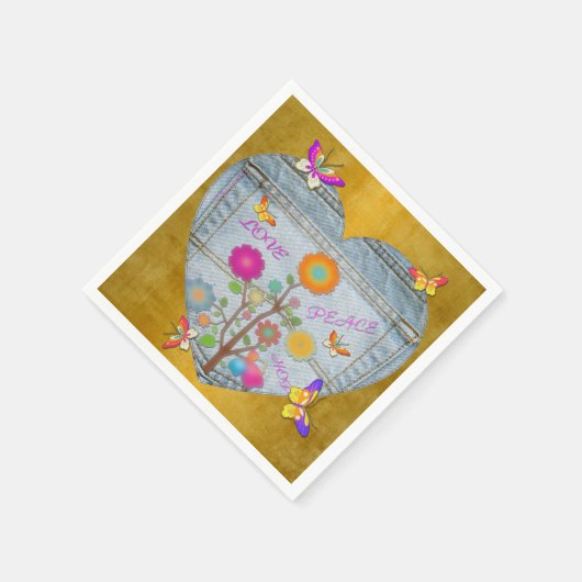 Denim Pocket Heart Flowers Butterflies op Gold Servet (Hoek)