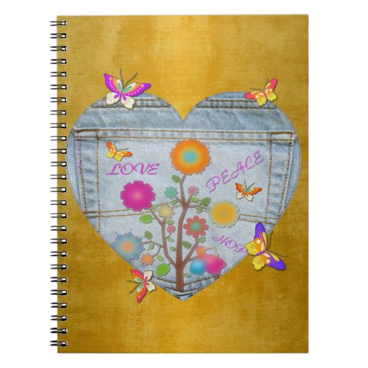 Denim Pocket Heart Flowers Papillons Carnet (Devant)