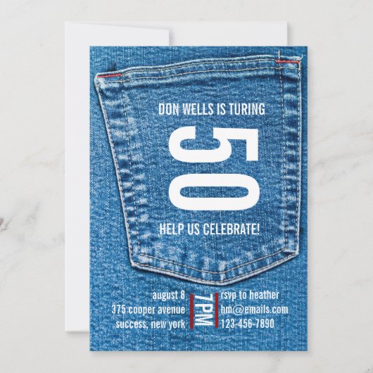 Denim Pocket Invitation Kaart (Voorkant)