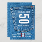 Denim Pocket Invitation Kaart (Voorkant / Achterkant)