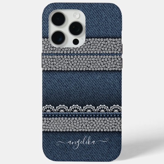 Denim & Rhinestones Chic Case-Mate iPhone Case (Achterkant)