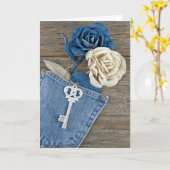 Denim Rozen in Pocket Verjaardag Kaart (Gele Bloem)