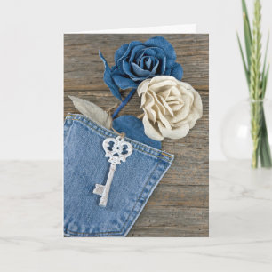 Denim Rozen in Pocket Verjaardag Kaart