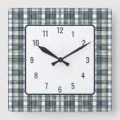 Denim Sage Witte Plaid Vierkante Klok (Voorkant)
