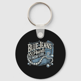 Denim Stof Blauwe Jeans Parels Skinny Jeans Lover Sleutelhanger