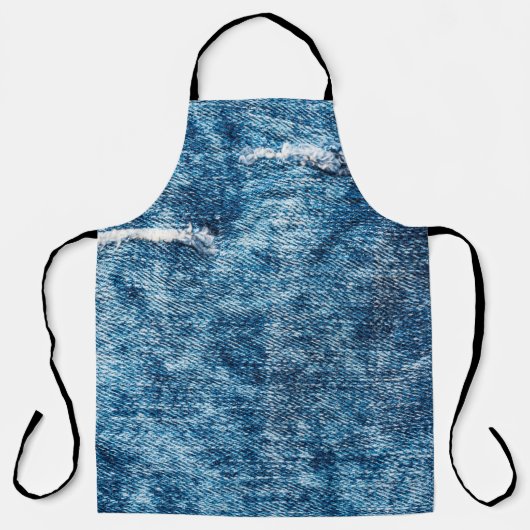 Denim texture.Blauwe jeans met threads en gaten vo Schort (Voorkant)