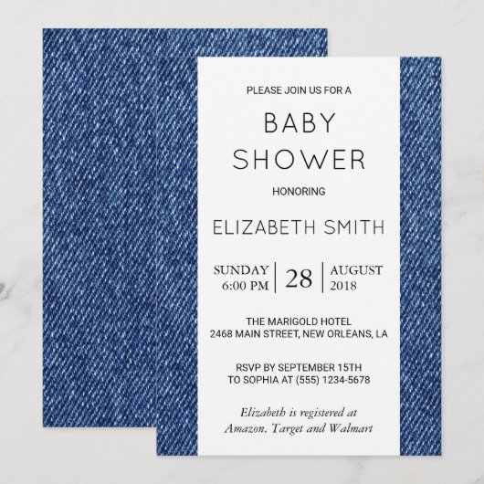Denim Texture, Blue Denim, Baby shower Kaart (Voorkant / Achterkant)