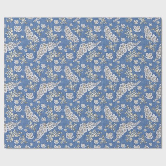 Denim Textured Lace en Pearls Cadeaupapier (Vlak)