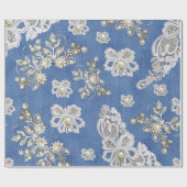 Denim Textured Lace en Pearls Cadeaupapier (Vlak)