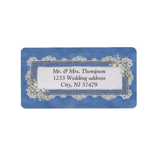 Denim Textured Lace en Pearls Etiket (Voorkant)