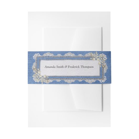 Denim Textured Lace en Pearls Uitnodigingen Wikkel (Voorkant Voorbeeld)