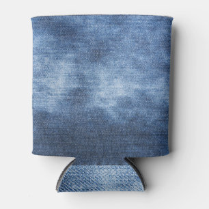 Denim textuur: versleten stof achtergrond blikjeskoeler