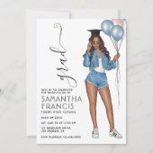 Denim thema meisje afstudeerfeest kaart (Voorkant)