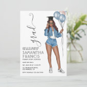 Denim thema meisje afstudeerfeest kaart (Staand voorkant)