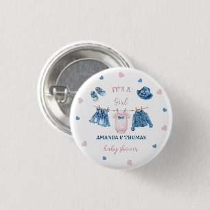 Denim Thema Meisje Baby Shower Ronde Button 3,2 Cm