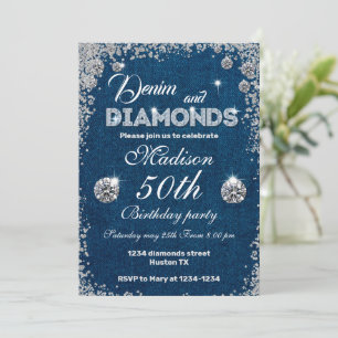 Denim uitnodiging, Denim en Diamanten 50ste verjaa Kaart