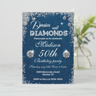 Denim uitnodiging, Denim en Diamanten 50ste verjaa Kaart