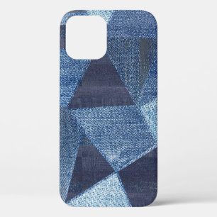 Denim Urban: Gestreepte patchwork. iPhone 12 Hoesje