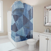 Denim Urban: Gestreepte patchwork. Douchegordijn (In situ)