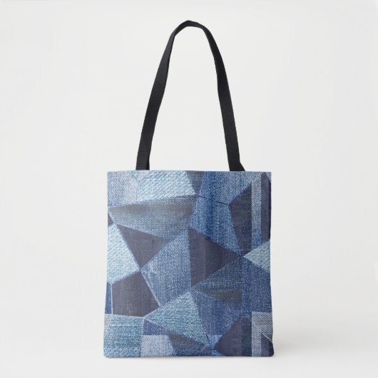 Denim Urban: Gestreepte patchwork. Draagtas (Voorkant)
