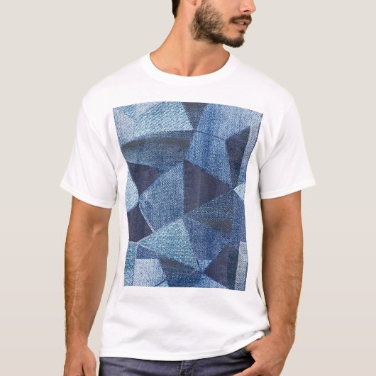 Denim Urban: Gestreepte patchwork. T-shirt (Voorkant)