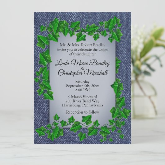 Denim Vines Faire-part de mariage (Debout devant)