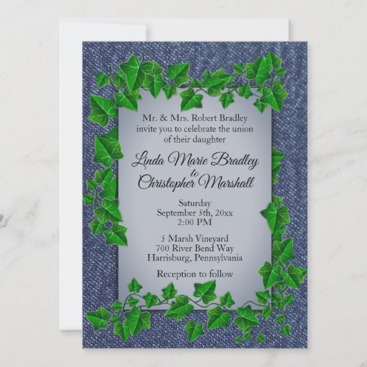 Denim Vines Faire-part de mariage (Devant)