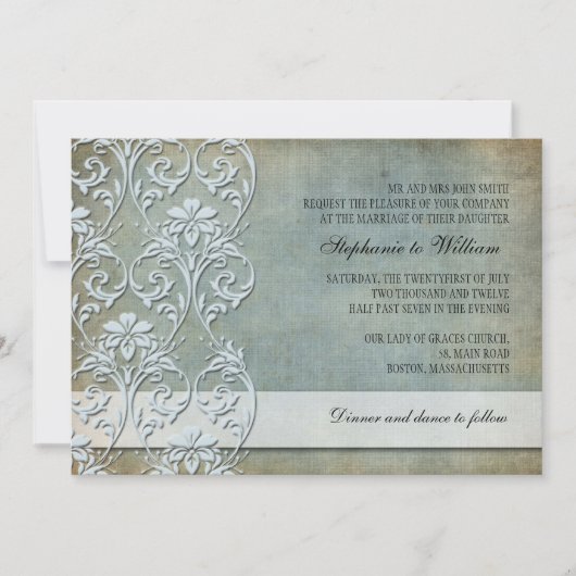 Denim Vintage Floral Faire-part de mariage (Devant)