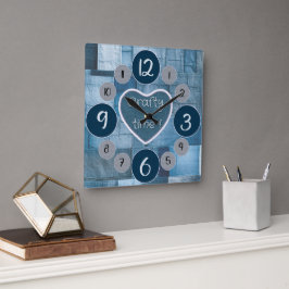 Denim wandklok voor naailiefhebbers vierkante klok