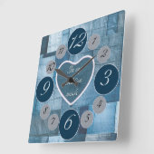 Denim wandklok voor naailiefhebbers vierkante klok (Hoek)