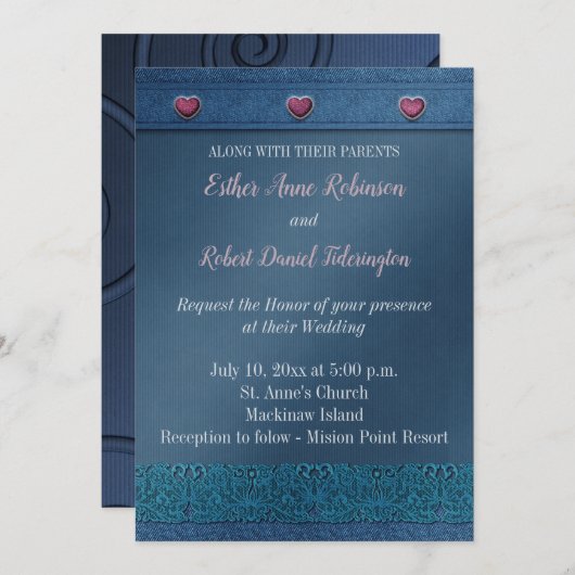 Denim Wedding Uitnodiging (Voorkant / Achterkant)