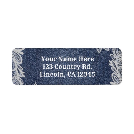 Denim & White Floral Lace Elegant Wedding Etiket (Voorkant)