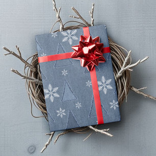 Denim Winter Kerst Patroon Cadeaupapier