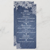 Denim & Wit Bloemen Kant Elegant Bruiloft Menu (Voorkant / Achterkant)