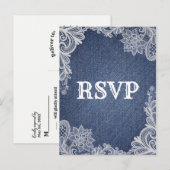 Denim & Witte Bloemenkanten Elegante Trouw-RSVP Uitnodiging Briefkaart (Voorkant / Achterkant)