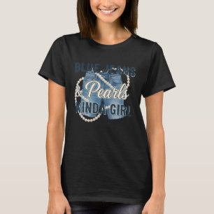 Denimstof blauwe jeans parels skinny jeans voor ha t-shirt