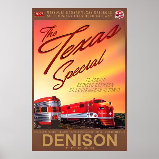 Denison Texas Special Retro Train Poster MKT Katy (Devant)