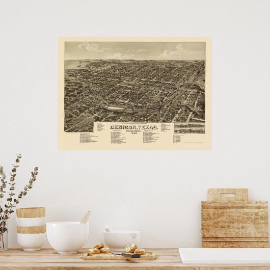 Denison, TX Panoramic Map - 1886 Poster (Keuken)