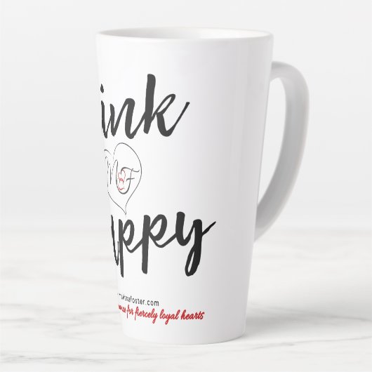 Denk aan de gelukkige logo witte latte mok (Rechterhoek)