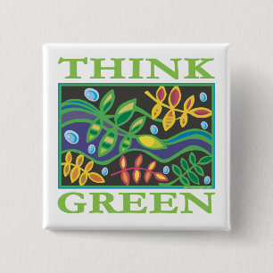 Denk aan groen milieu vierkante button 5,1 cm