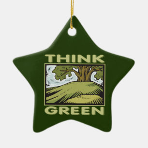 Denk aan groene eikenboom keramisch ornament