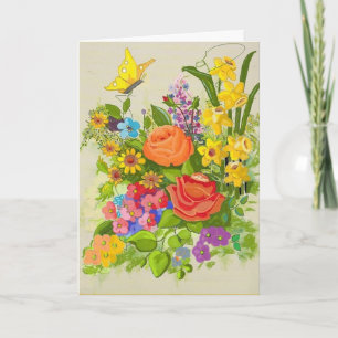 Denk aan je bloemen en vlinders kaart