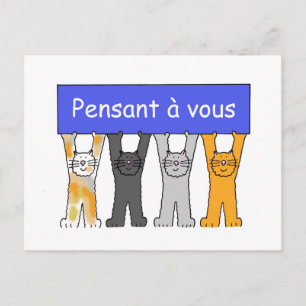 Denk aan je in Franse Cartoon katten Briefkaart