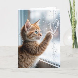 Denk aan je kitten met een ijskoud raam hart kaart