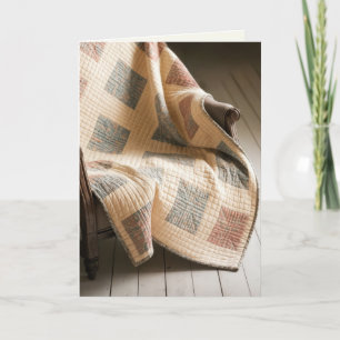 Denk aan je oude quilt op een fauteuil kaart