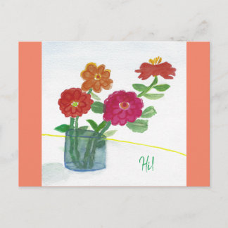 Denk aan je schilderde bloemen in een vaas.  briefkaart